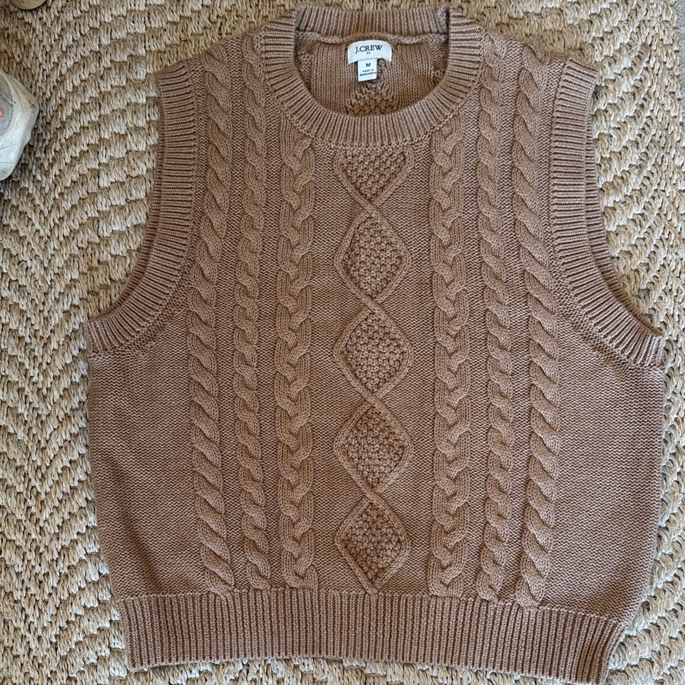 J. Crew Cable-Knit V-Neck Sweater Vest — Taupe